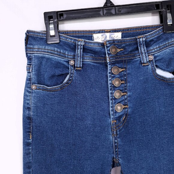 Free People Jeans Womens 25 Blue Denim Bootcut Button Fly Mid Wash - Picture 4 of 13